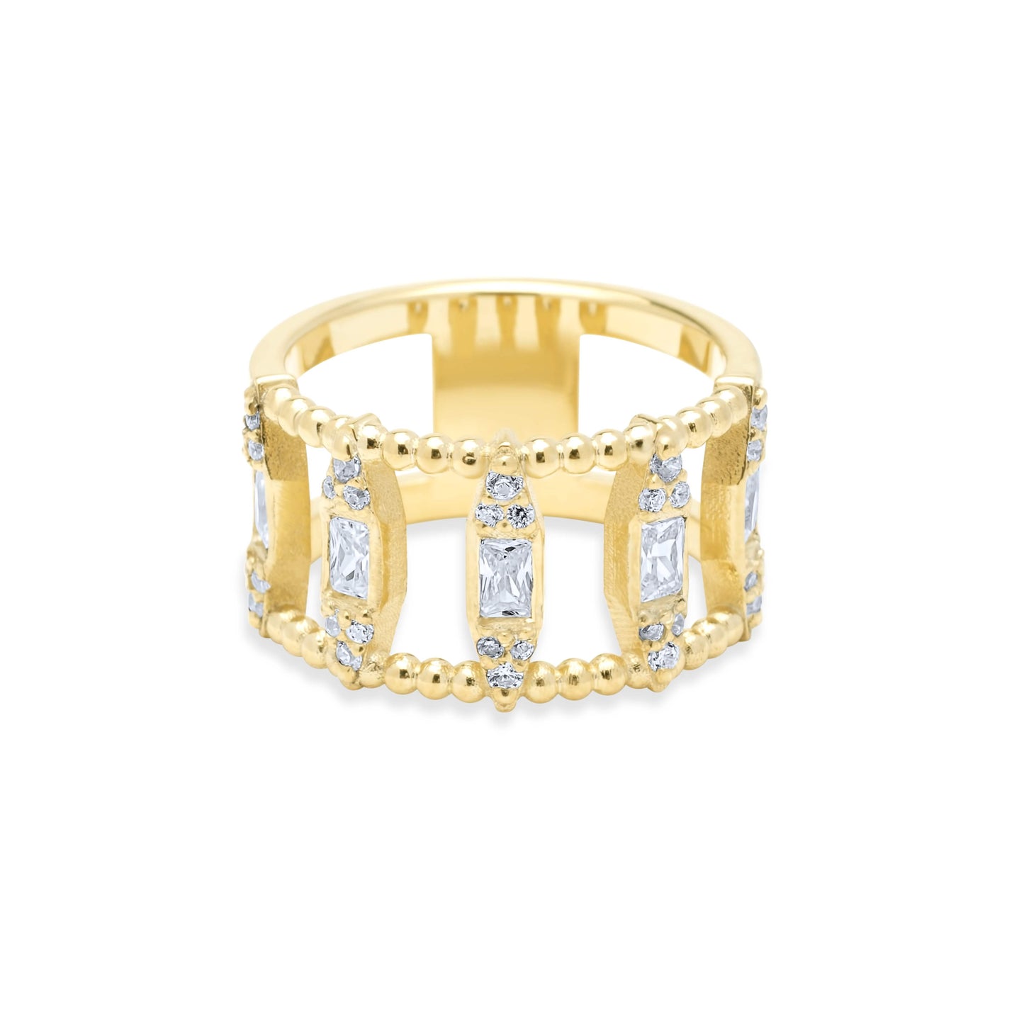 White Rhombus with Baguette stone Ring - Gold Plated