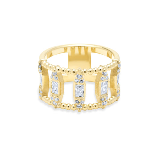 White Rhombus with Baguette stone Ring - Gold Plated