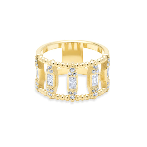 White Rhombus with Baguette stone Ring - Gold Plated