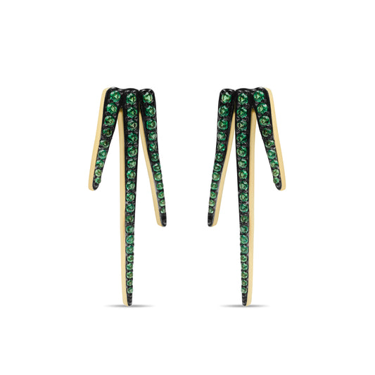 Emerald Three Lines Pair Earrings - Gold Plated