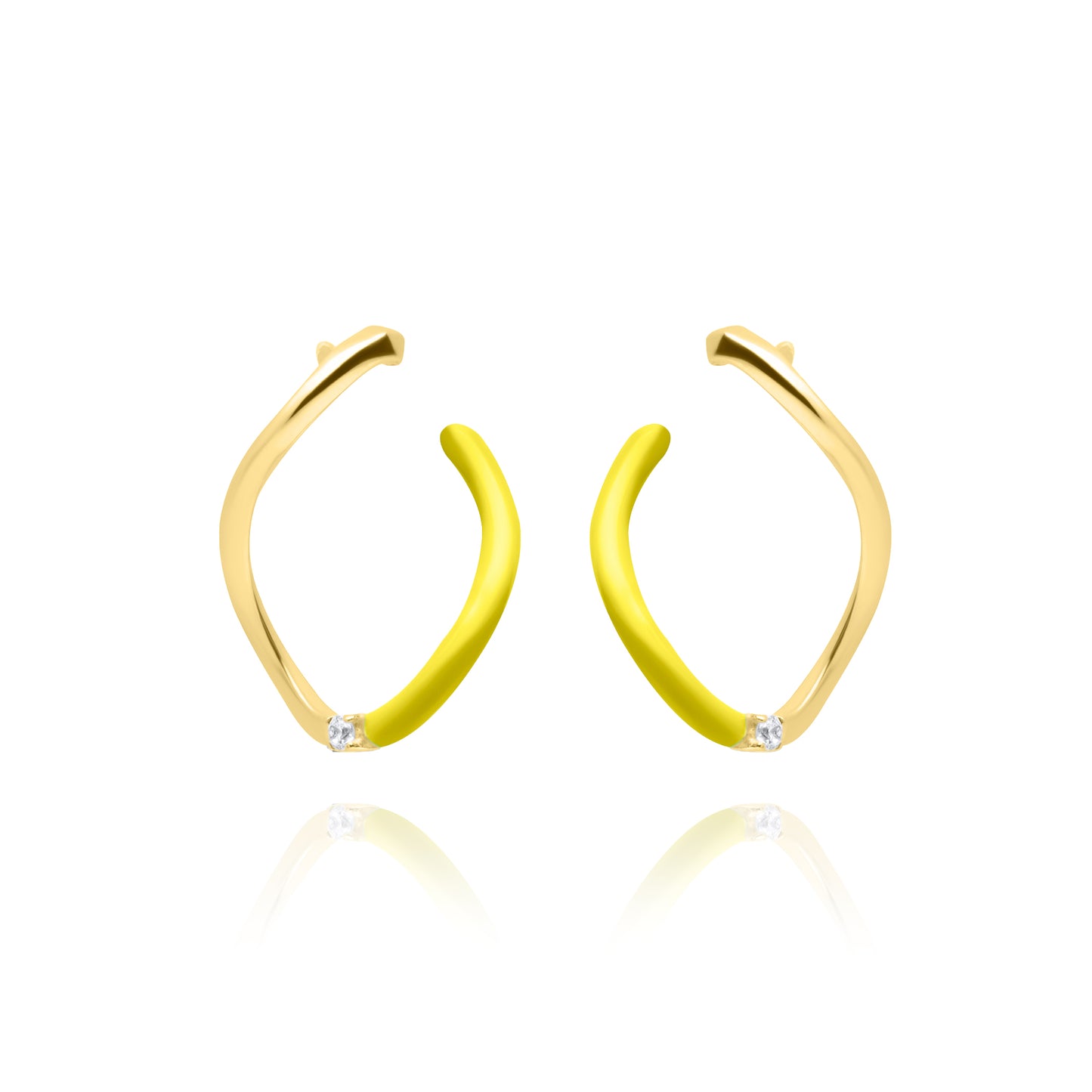 Lime Wave Pair Earrings - Gold Plated