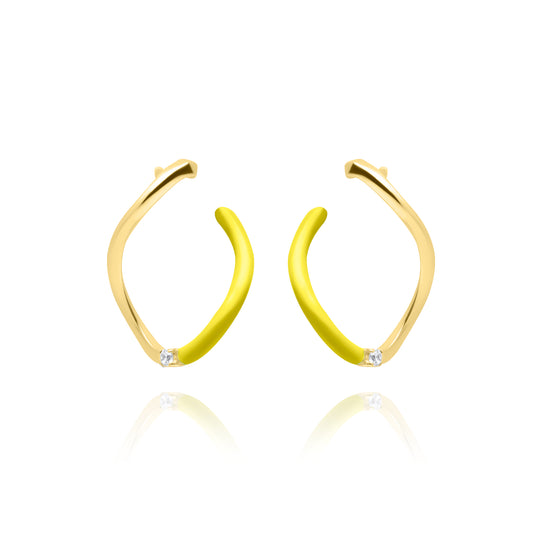 Lime Wave Pair Earrings - Gold Plated