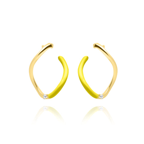Lime Wave Pair Earrings - Gold Plated