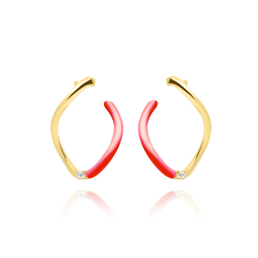 Fuxia Wave Pair Earrings - Gold Plated