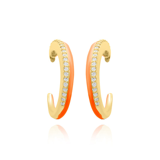 Coral One Side Stones Pair Earrings - Gold Plated