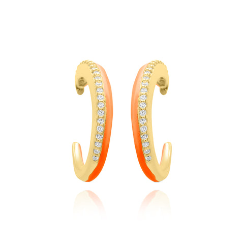 Coral One Side Stones Pair Earrings - Gold Plated