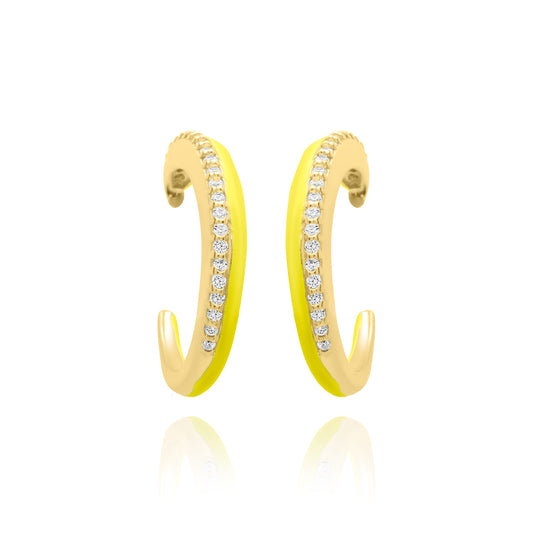 Lime One Side Stones Pair Earrings - Gold Plated