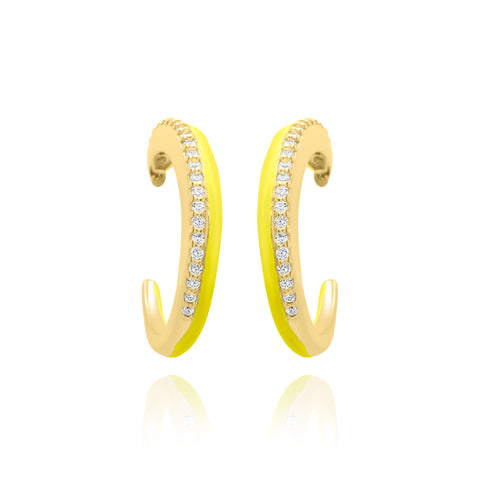 Lime One Side Stones Pair Earrings - Gold Plated