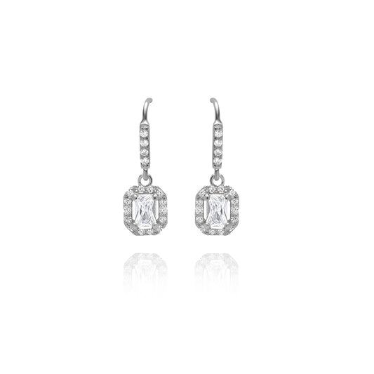 Emerald Cut Pair Hook Earrings - Silver