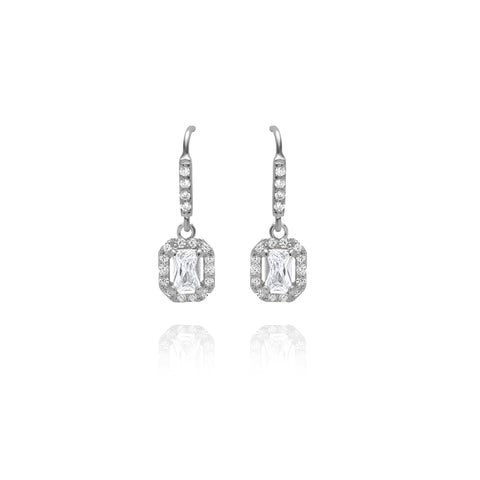 Emerald Cut Pair Hook Earrings - Silver