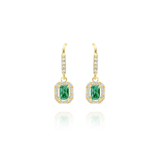Emerald Cut with Emerald Stone Pair Hook Earrings - Gold plated