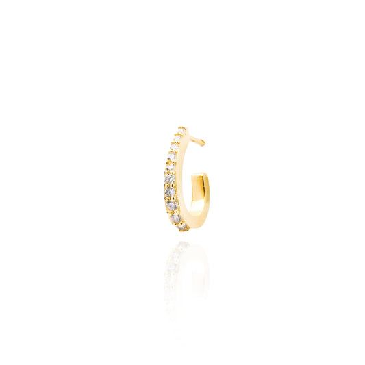 Oval Single Hoop Earring with White zircon - Gold Plated