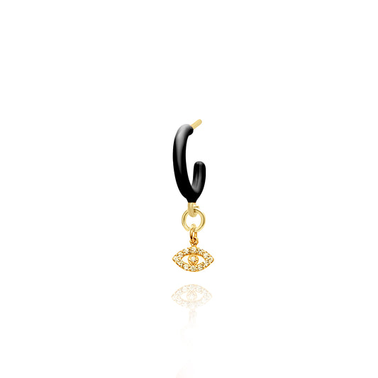 Black Enamel Hoop with Eye Single Earring - Gold Plated