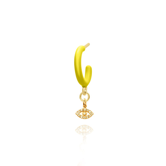 Lime Enamel Hoop with Evil Eye Single Earring - Gold Plated
