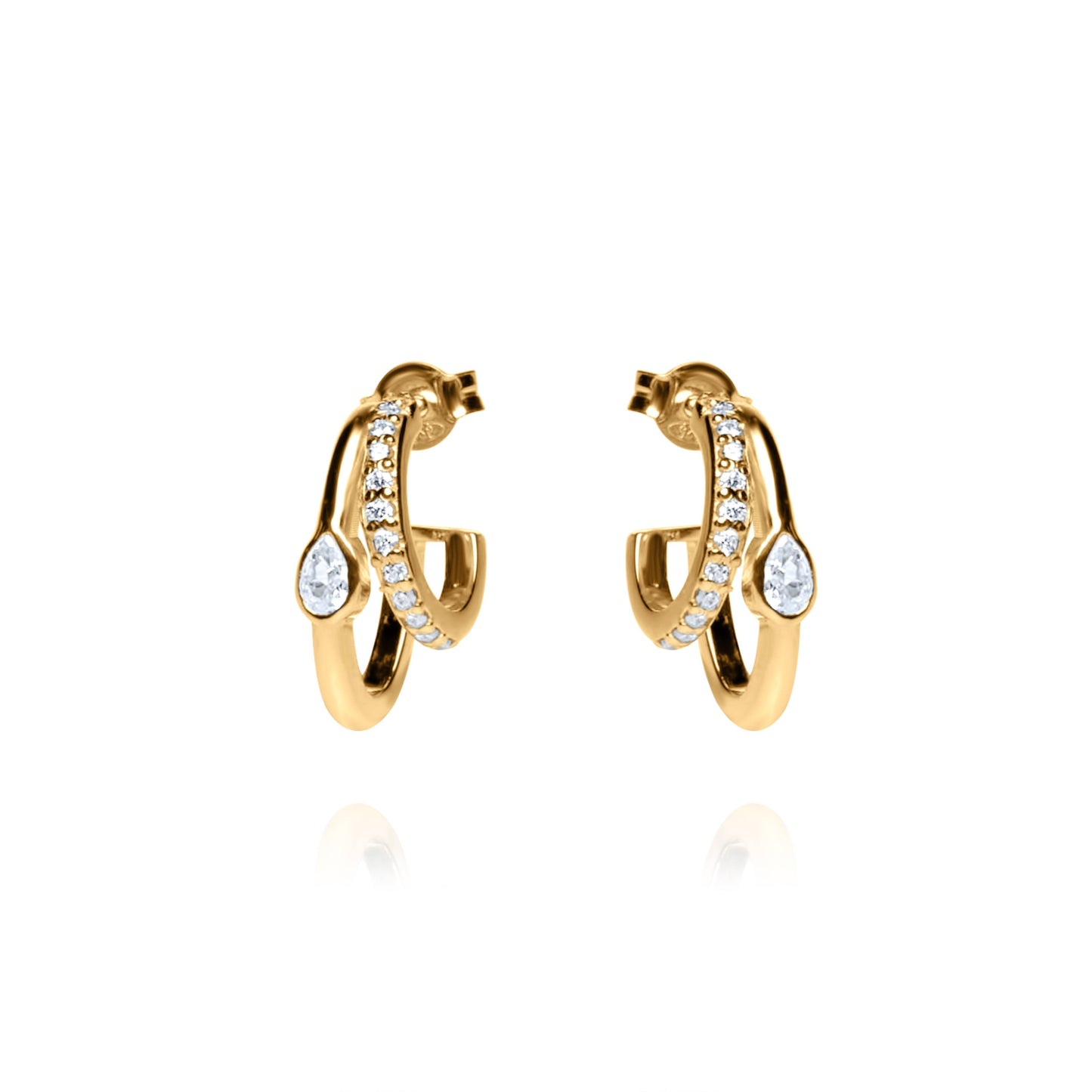Double Hoop Pair Earrings with Teardrop - Gold Plated