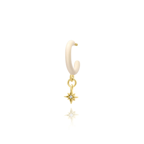 Ivory Enamel Hoop with Star Single Earring - Gold Plated