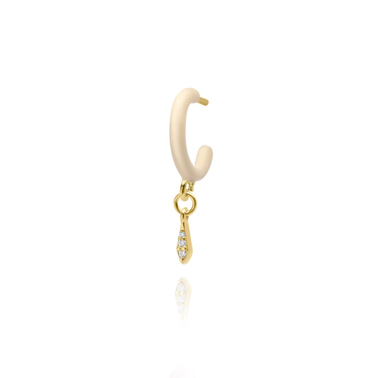 Ivory Enamel Hoop with Chocolate Drops Single Earring - Gold Plated