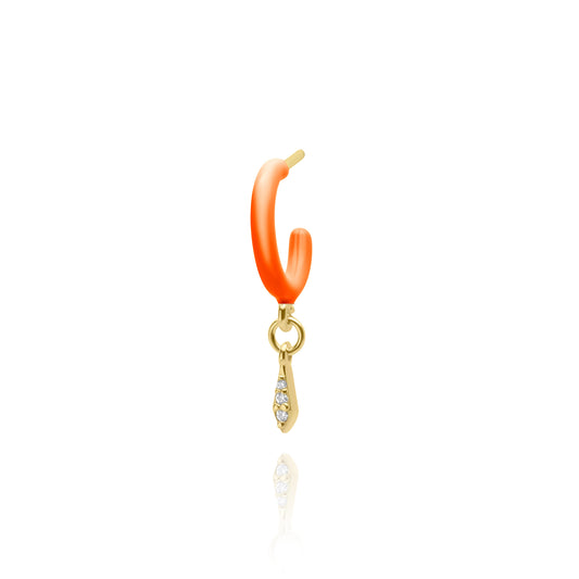 Coral Enamel Hoop with Chocolate Drops Single Earring - Gold Plated
