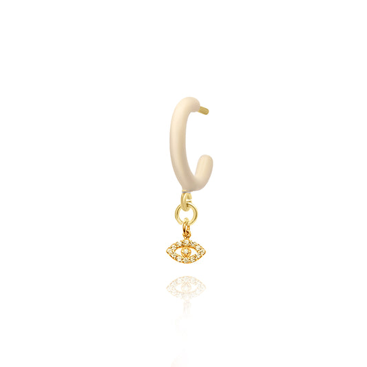Ivory Enamel Hoop with Evil Eye Single Earring - Gold Plated