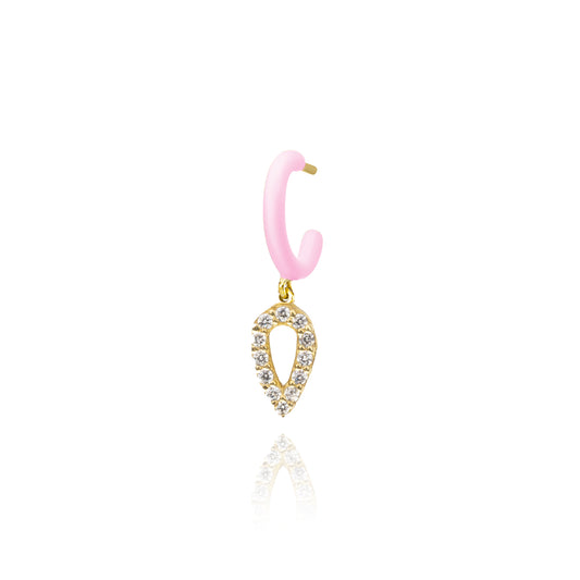 Pink Enamel Hoop with Tear Charm Single Earring - Gold Plated