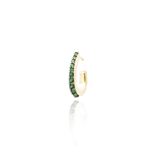 Oval Single Hoop Earring with Emerald zircon - Gold Plated