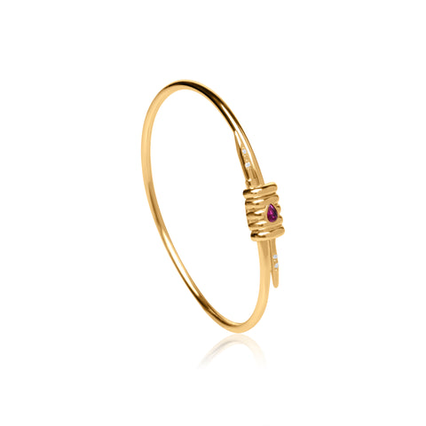 Ruby Fluted Needle Bangle - Gold Plated