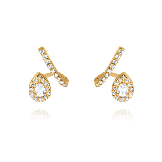 Dewdrop Shine Pair Ear Jacket Earrings - Gold Plated