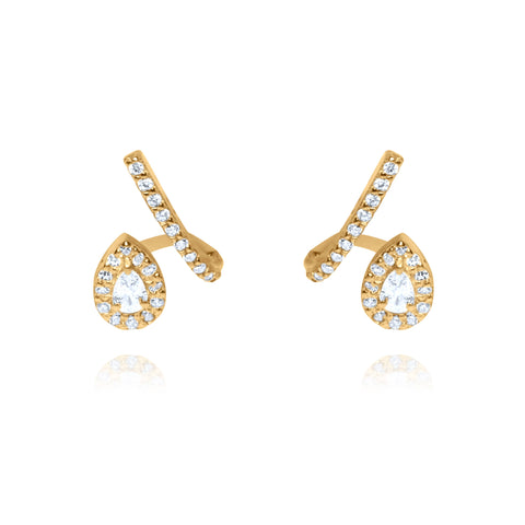 Dewdrop Shine Pair Ear Jacket Earrings - Gold Plated