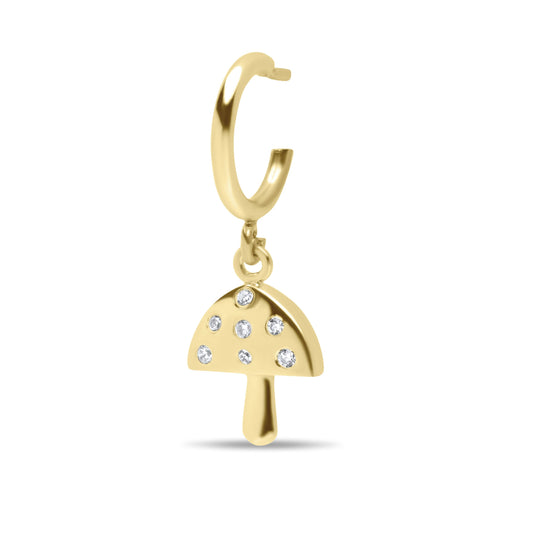 Magic Mushroom Single Hoop Earring - Gold Plated