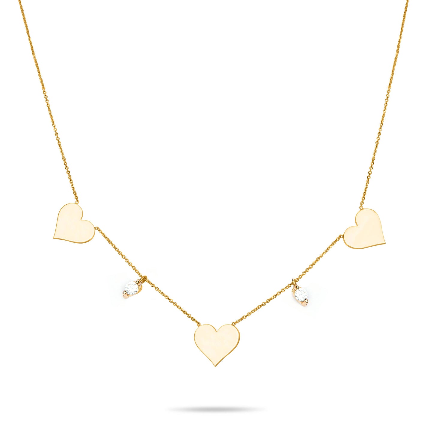 Three Hearts necklace with White stones - Gold Plated