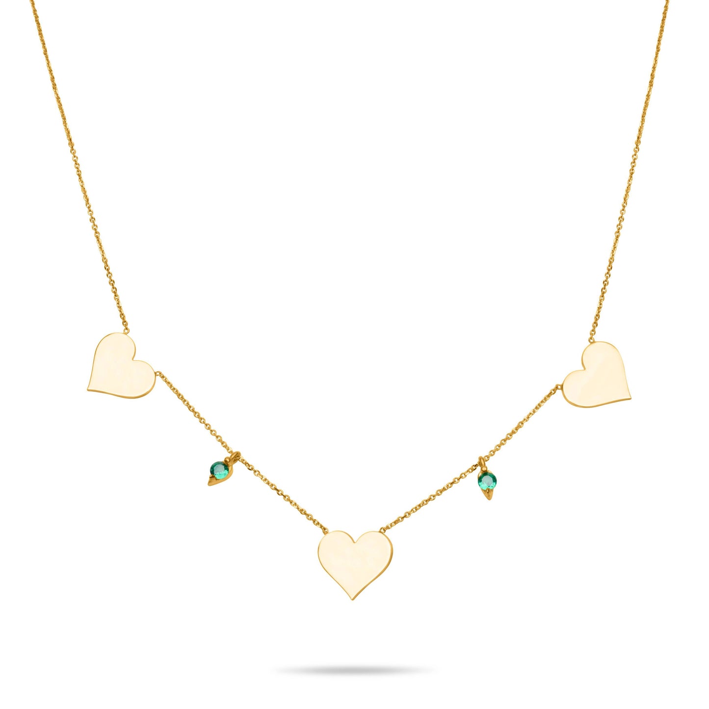 Three Hearts necklace with Emerald stones & Messages - Gold Plated