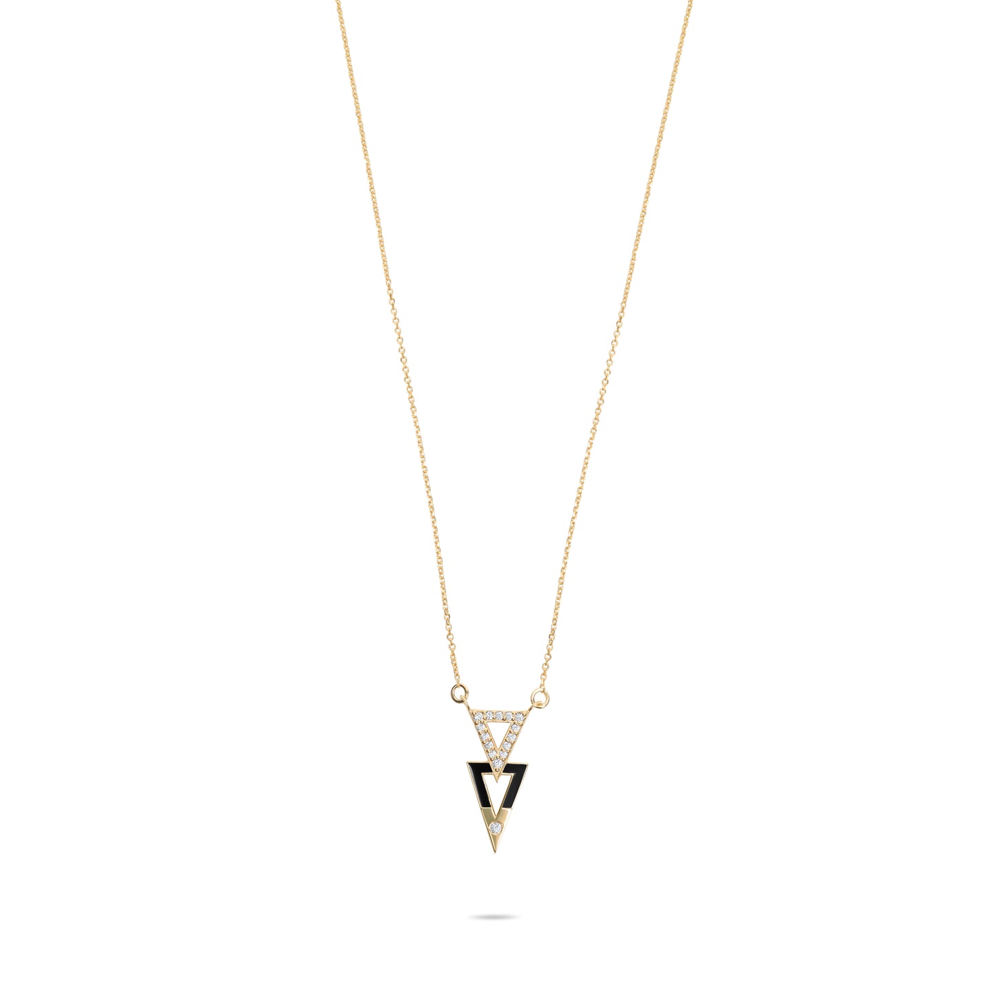 Black Enamel Double Triangles Necklace  - Gold Plated