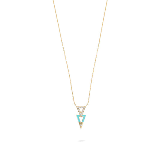 Turquoise Enamel Double Triangles Necklace  - Gold Plated