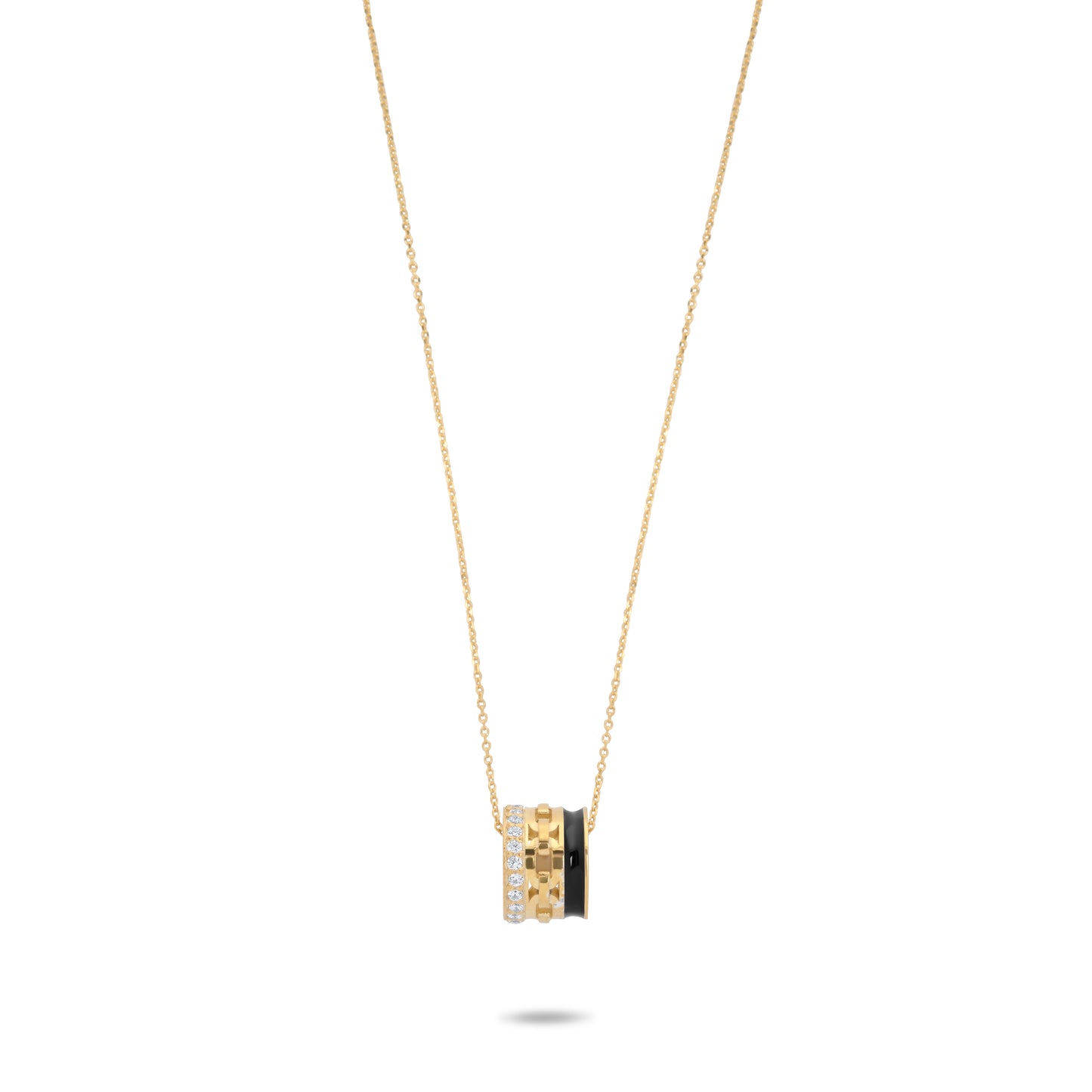 Black Enamel Roll Necklace  - Gold Plated