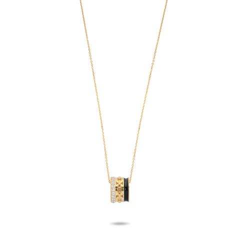 Black Enamel Roll Necklace  - Gold Plated