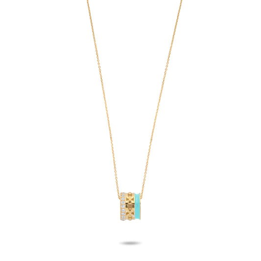 Turquoise Enamel Roll Necklace  - Gold Plated