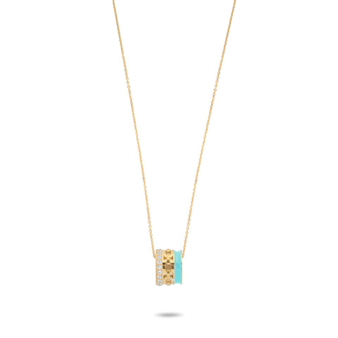 Turquoise Enamel Roll Necklace  - Gold Plated