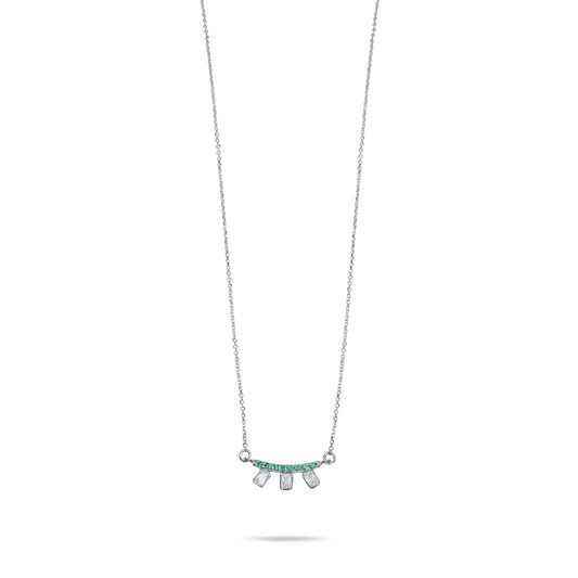 Emerald Small Ice Cube Necklace - Silver Rhodium Plated