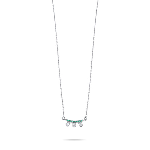 Emerald Small Ice Cube Necklace  - Silver Rhodium Plated