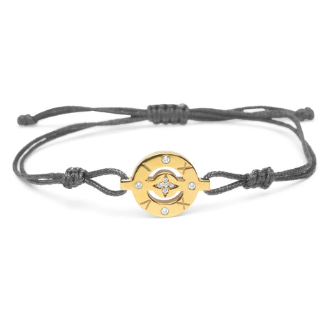 2024 Lucky Bracelet with dark grey  cord - Gold Plated
