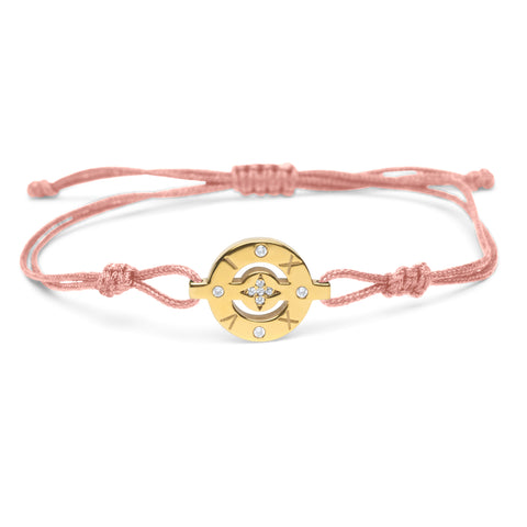 2024 Lucky Bracelet with baby pink cord - Gold Plated