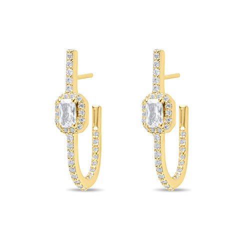 Hook Emerald Cut Pair Earrings - Gold Plated