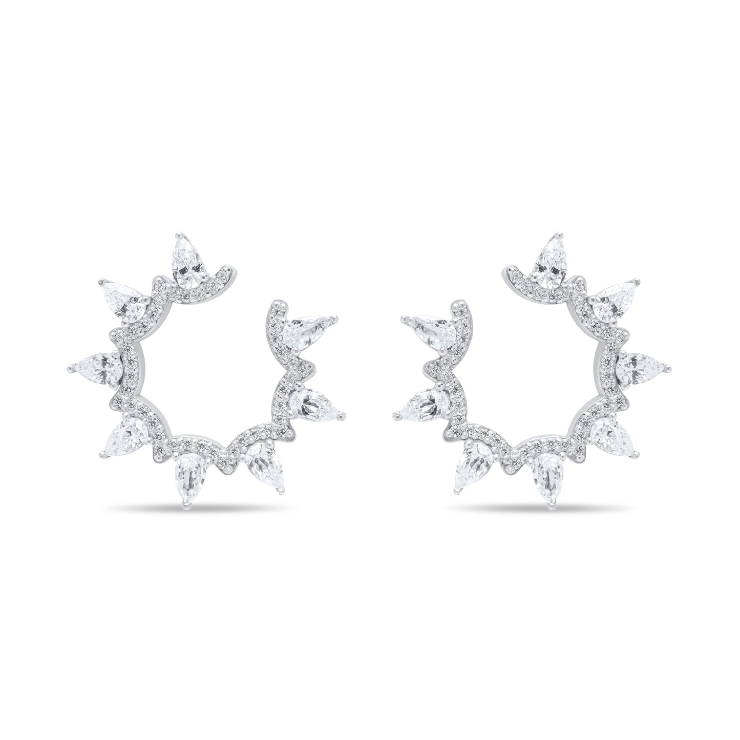 Teardrops Circle Pair Earrings - Silver Rhodium Plated