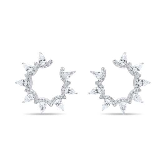 Teardrops Circle Pair Earrings - Silver Rhodium Plated