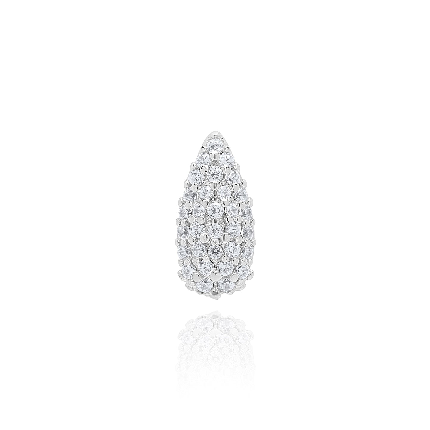 Pave Tear Stud Single Earring - Silver Rhodium Plated