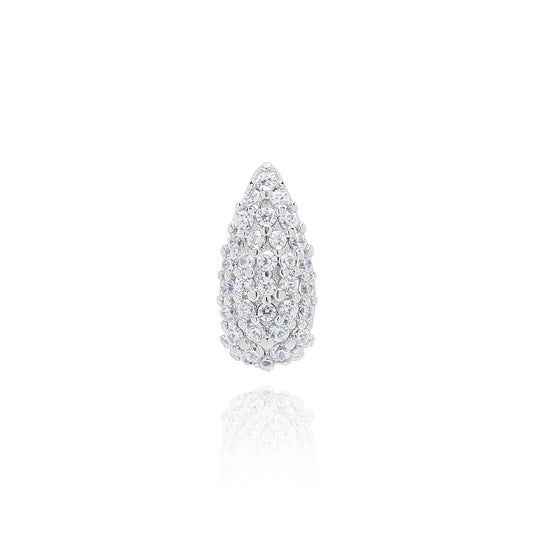 Pave Tear Stud Single Earring - Silver Rhodium Plated