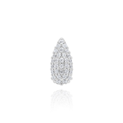 Pave Tear Stud Single Earring - Silver Rhodium Plated