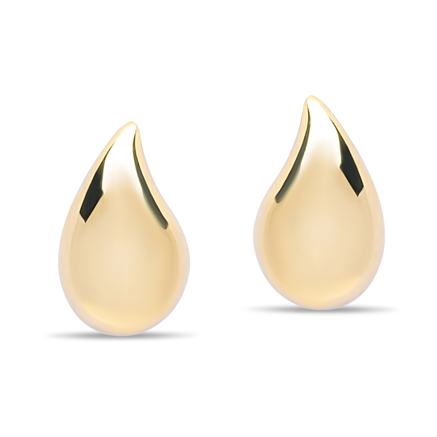 Large Solid Tear Stud Pair Earrings - Gold Plated