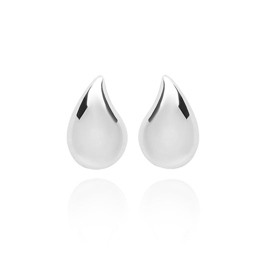 Large Solid Tear Stud Pair Earrings - Silver Rhodium Plated