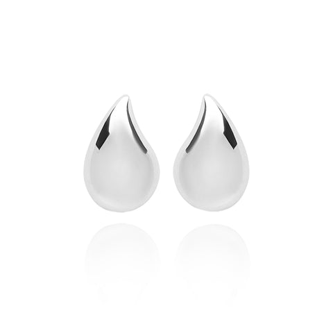Large Solid Tear Stud Pair Earrings - Silver Rhodium Plated